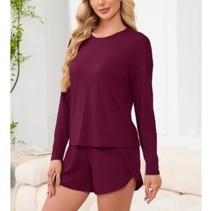 Long Sleeve Pajama Lounge Matching Set Striped Sleepwear Red